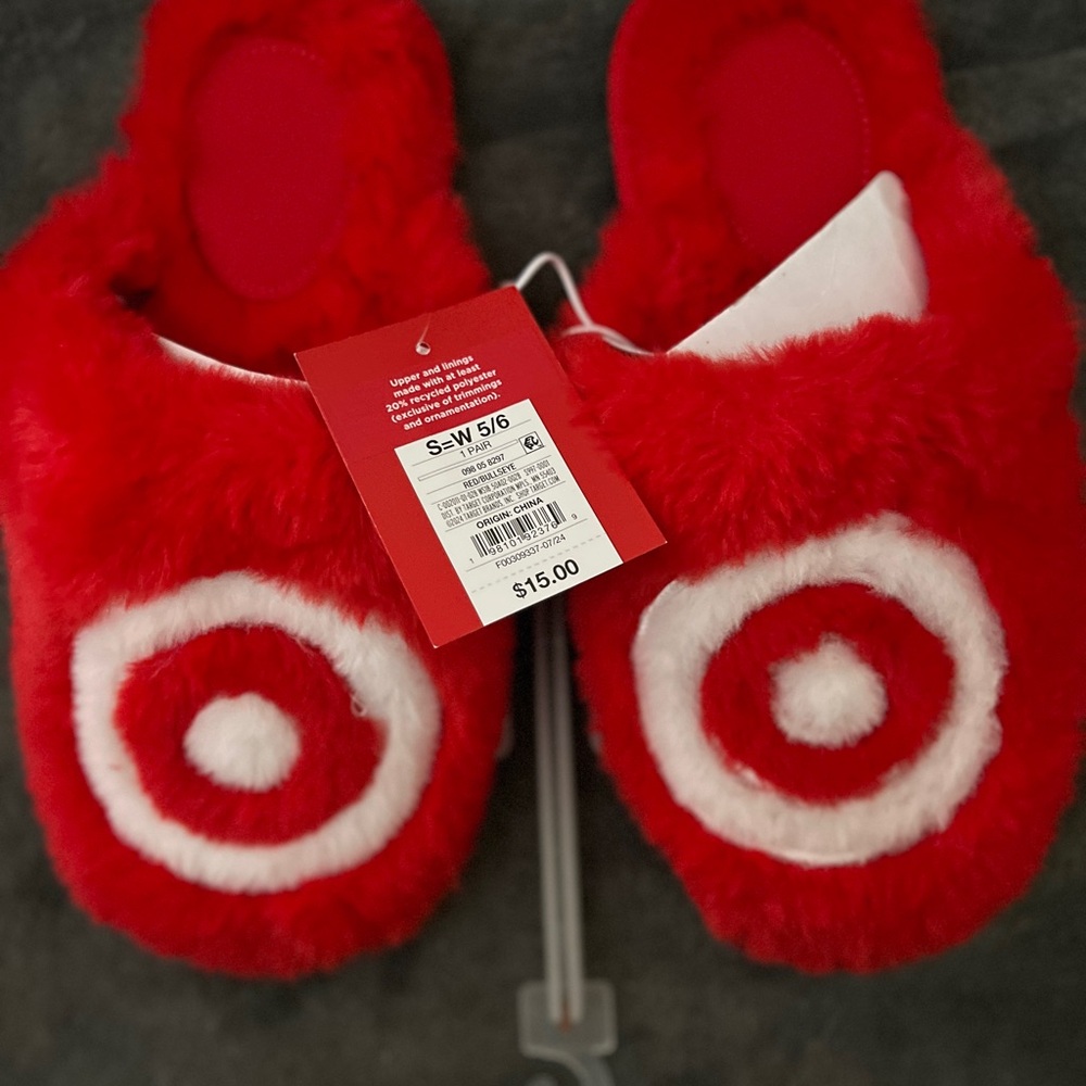 Red Fuzzy Target Slippers